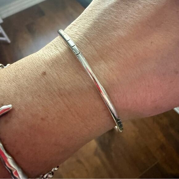 925 Etched Sterling Silver Bangle Bracelet - Picture 4 of 9